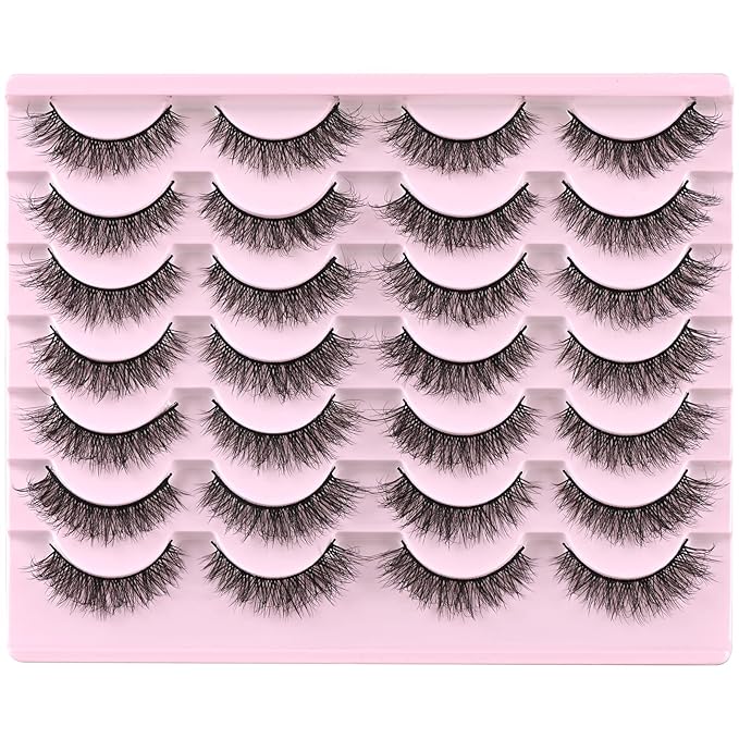 FARRED Natural Lashes Short Eyelashes Wispy False Mink Lash Pack 14 Pair Natural Look Fluffy Cat Eye Strip Eyelash Small Fake Lashes Full Pestañas Sets for MUA and Beginners Daily Makeup (F1 | 8-14mm)-FemmiqueWomen