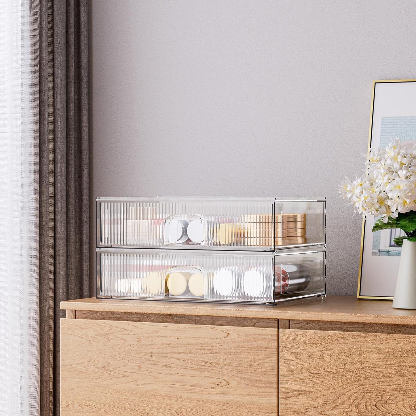 ZHIAI Stackable Storage Drawer, 2 Piece Acrylic Organiser for Cosmetics and Beauty Products, Suitable for Dressers, Bathrooms, Cabinets, Storage Rooms, Bedrooms and Home Organisers-FemmiqueWomen