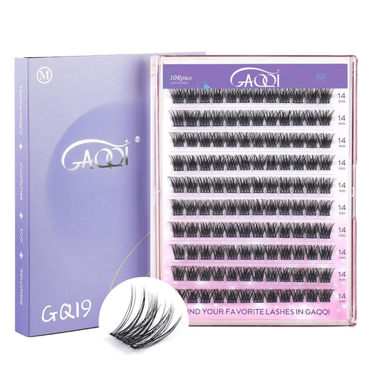 GAQQI Lash Clusters, Individual Lashes D Curl, DIY Lash Extension 14mm False Eyelash Clusters 120 PCS, Natural & Wispy Cluster Lash Wisps (GQ19, D Curl,14mm)-FemmiqueWomen