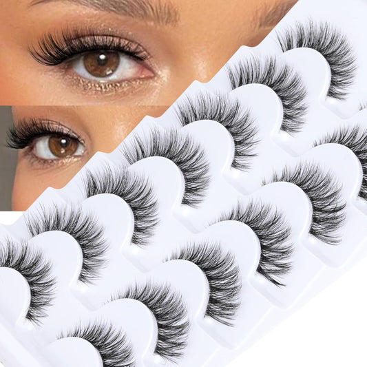 JIMIRE Lashes with Clear Band Demi-Wispies Fluffy Faux Mink Eyelashes Wispy Cat-Eye False Eyelashes Natural Look 7 Pairs Pack-FemmiqueWomen