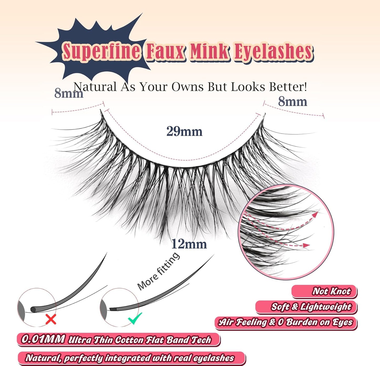 Natural Lashes Eyelashes Wispy 12mm False Lashes Soft Strip Lashes 3D Volume Eyelashes Thin Cotton Band Natural Eye Lashes C Curl Eyelash Siligli Lash Pack 7 Pair-FemmiqueWomen