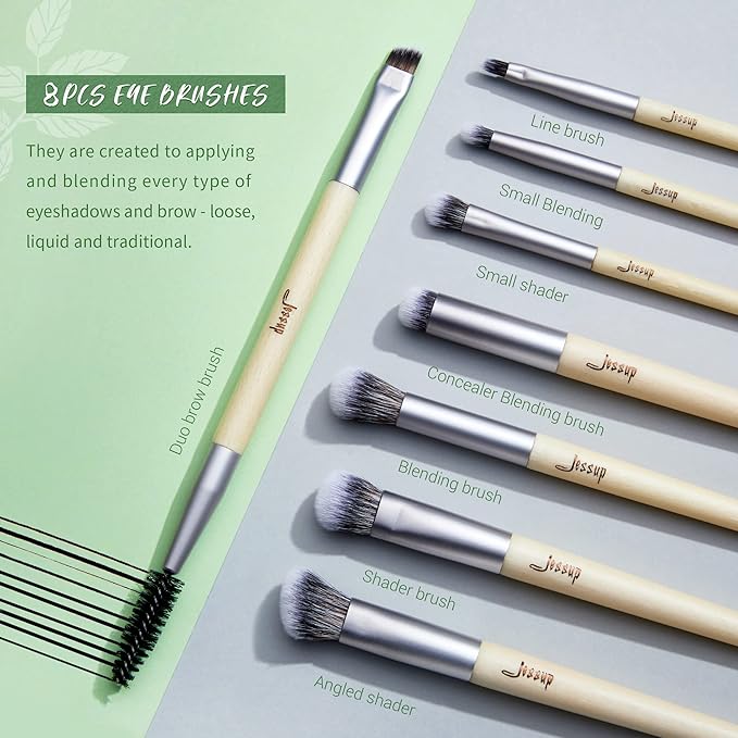 Jessup Vegan Makeup Brushes Set Premium Synthetic Powder Foundation Highlight Concealer Eyeshadow Blending Eyebrow Liner Spoolie Brush Set Burlywood 12pcs T327-FemmiqueWomen