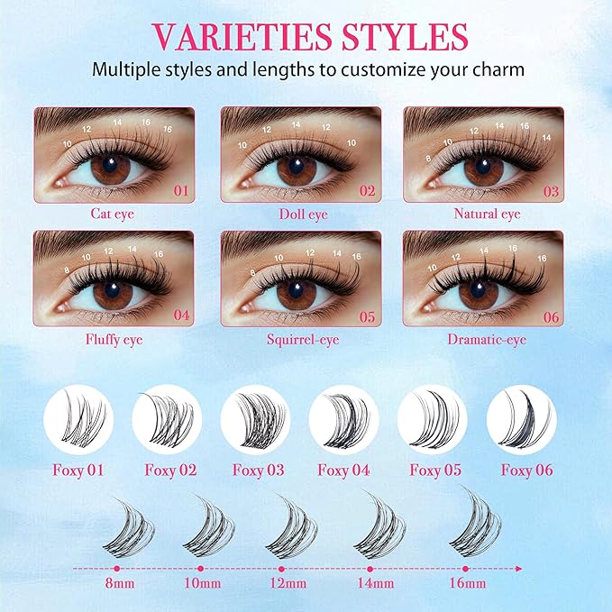 Lash Clusters - Lash Clusters Kit Mix Manga Lash Clusters 0.07D Lashes Clusters Anime Lashes Ultra-Thin Invisible Band 0.05mm DIY at Home No Lash Glue Included-FemmiqueWomen