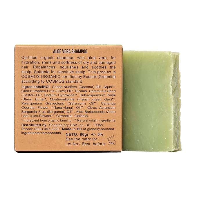 SoapFactory Organic Solid Shampoo Bar for thinning Hair, Hair Soap with Aloe Vera for Men and Women, 100% Natural, Vegan, Handmade, Plastic Free, 3 ounce-FemmiqueWomen