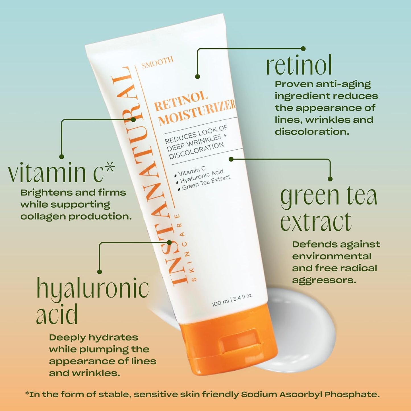 InstaNatural Retinol Moisturizer Nighttime Face Moisturizing Cream, Brightens and Reduces Signs of Aging, Wrinkles, Lines and Discoloration, with Vitamin C and Hyaluronic Acid, 3.4 Fl Oz-FemmiqueWomen