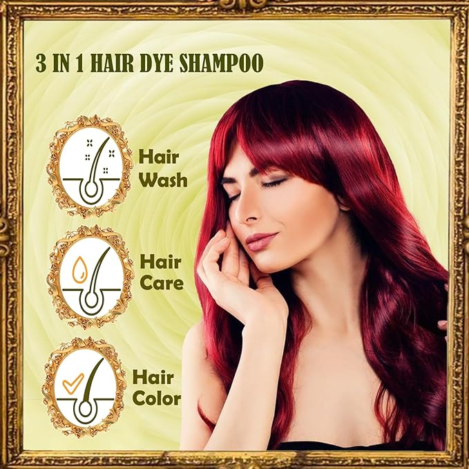 Herbal Burgundy Hair Dye Shampoo - Instant 3-in-1 Gray Coverage for Women & Men, 16.90 Fl OZ (Dark Wine Red)-FemmiqueWomen