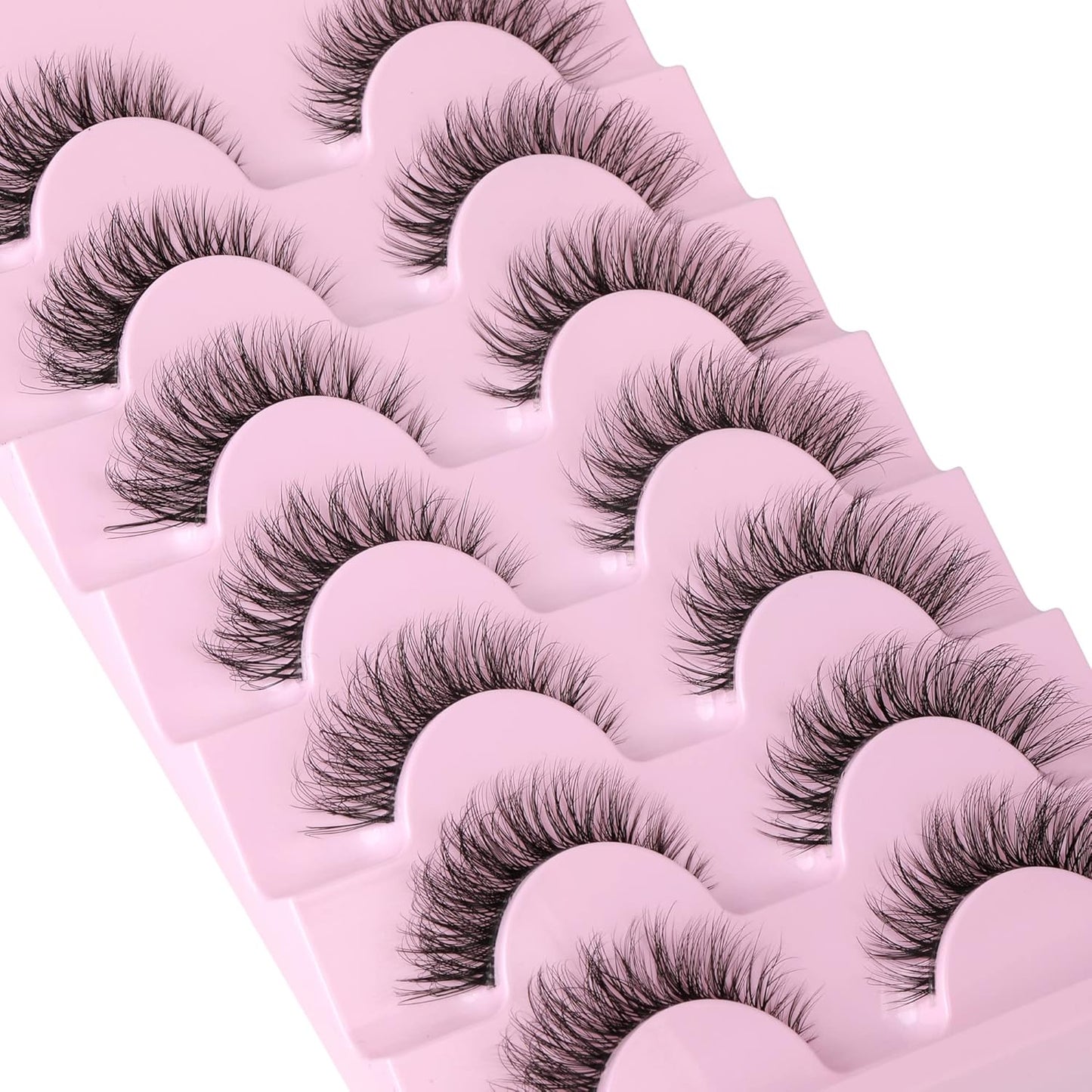 JIMIRE False Eyelashes with Clear Band 3D Fluffy Lashes Demi-wispies Natural Look Cat Eye Faux Mink Fluttery Eyelashes 15MM D Curl Eye Lashes Pack 7 Pairs-FemmiqueWomen