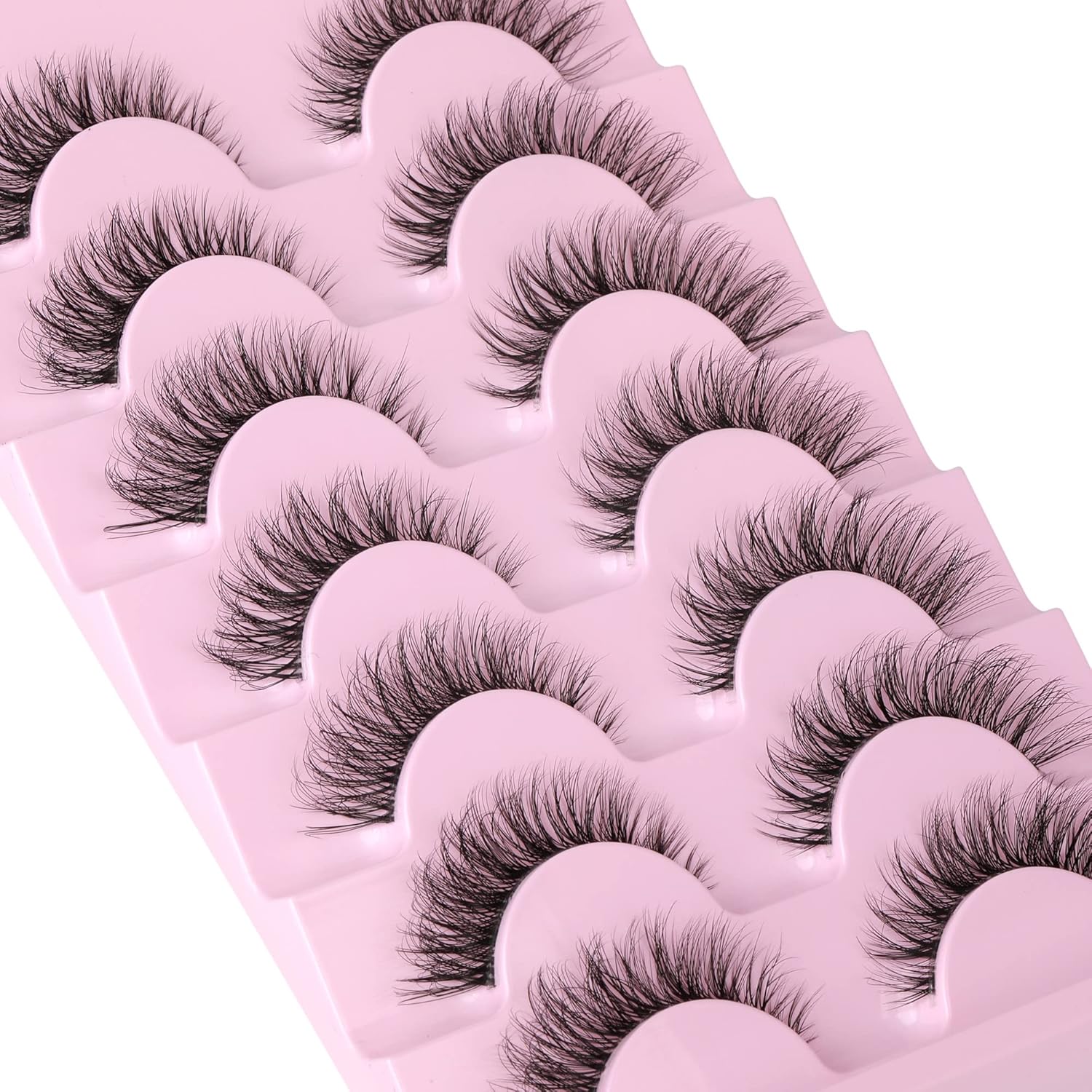 JIMIRE False Eyelashes with Clear Band 3D Fluffy Lashes Demi-wispies Natural Look Cat Eye Faux Mink Fluttery Eyelashes 15MM D Curl Eye Lashes Pack 7 Pairs-FemmiqueWomen