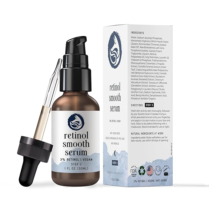 Retinol Face Serum - 3% Retinol - Anti Aging Night Serum - with Gotu Kola, Hyaluronic Acid, Horsetail Extract & Organic Jojoba Oil - 1oz by Foxbrim Naturals-FemmiqueWomen