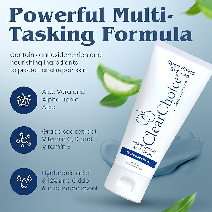 Clear Choice Travel Size Sunscreen for Face SPF 45, Mineral Oil Free Sunblock & Light Moisturizer with Zinc Oxide, Reef-Safe, Broad Spectrum, No White Cast, Dermatologist Recommended 2oz-FemmiqueWomen