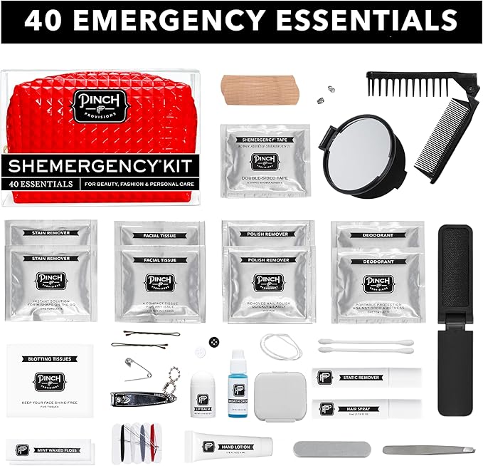 Pinch Provisions Shemergency Kit for Her, 40 Emergency Essential Items, Compact, Multi-Functional Pouch, Gift for Women, Birthday, Bachelorette Parties, and More!-FemmiqueWomen