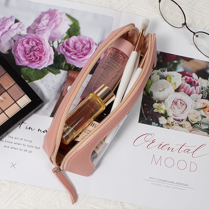 Clear Makeup Bag Small, TSA Approved Portable Toiletry Bag with Zipper Cosmetic Travel Bag Makeup Organizer Case Mini Makeup Pouch for Purse Car Organizer Bag for Women Men-FemmiqueWomen