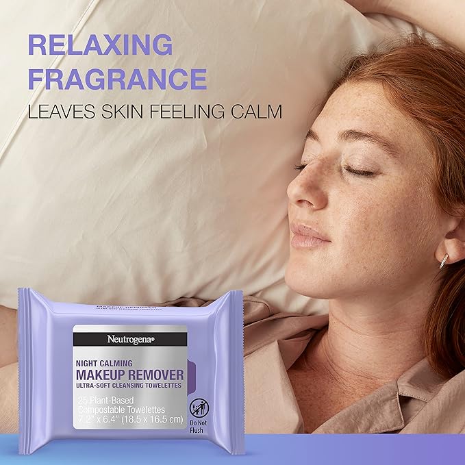 Neutrogena Day & Night Wipes, Makeup Remover Face Cleansing Towelettes & Night Calming Facial Cloths, 100% Plant Based Fibers Wipe Away Dirt, Alcohol-Free, 3 Packs of 25 ct, 75 ct-FemmiqueWomen