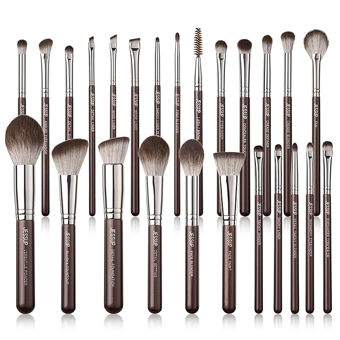 Jessup Makeup Brushes Set Professional 25pcs Premium Synthetic Make up Brushes for Foundation Eyeshadow Blending Concealer Blush Contour Bronzer Eyeliner Eyebrow, Shimmer Brown T511-FemmiqueWomen