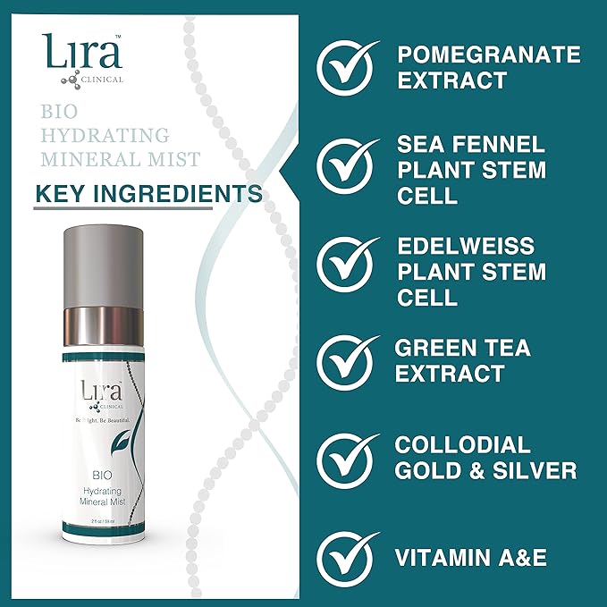 Lira Clinical BIO Hydrating Mineral Mist - Face Mist Hydrating Spray with Plant Stem Cells - Calming & Glowing Facial Mist - 2 Ounce-FemmiqueWomen