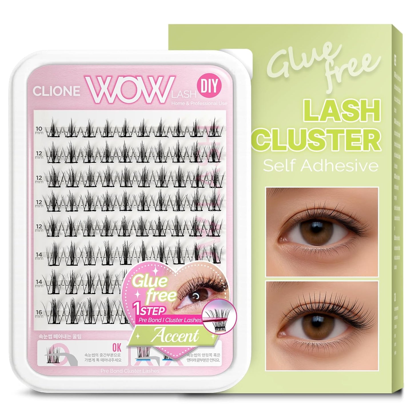 Korean Self Adhesive Lash Clusters Manga Look No Glue Press On Pre Bond Lash Clusters Fluffy Self Adhesive False Eyelashes No Glue Needed Reusable Wispy Eyelash Extensions-FemmiqueWomen