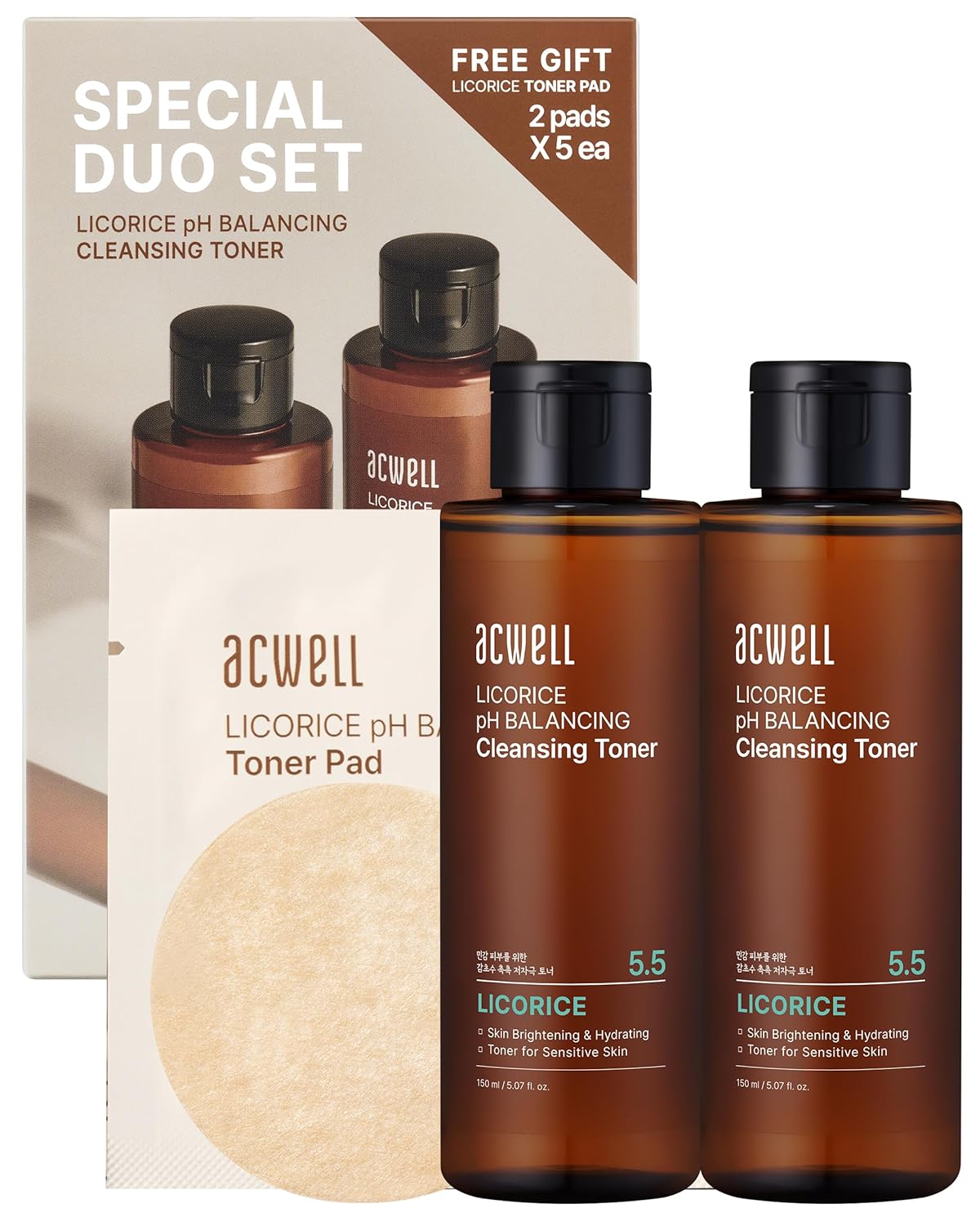 ACWELL Licorice pH Balancing Korean Toner for Cleansing - Alcohol-Free PH5.5 Hydrating Facial Astringent -Skin Clarifying & Hydration Boosting Toner, 5.1 fl.oz. 2 Pack-FemmiqueWomen