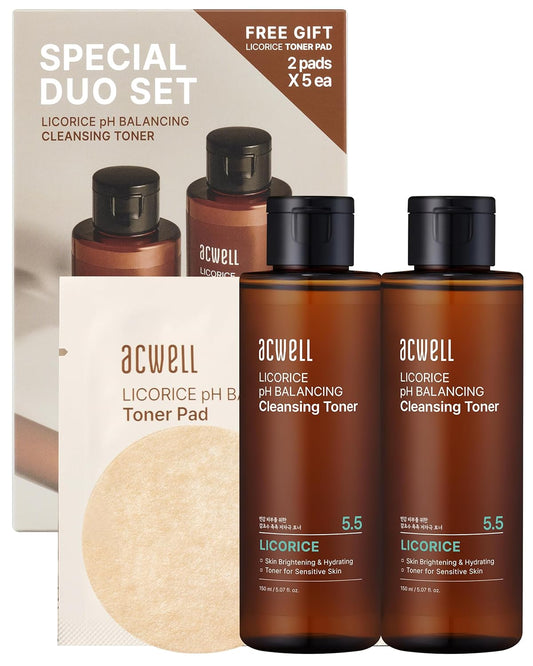 ACWELL Licorice pH Balancing Korean Toner for Cleansing - Alcohol-Free PH5.5 Hydrating Facial Astringent -Skin Clarifying & Hydration Boosting Toner, 5.1 fl.oz. 2 Pack-FemmiqueWomen