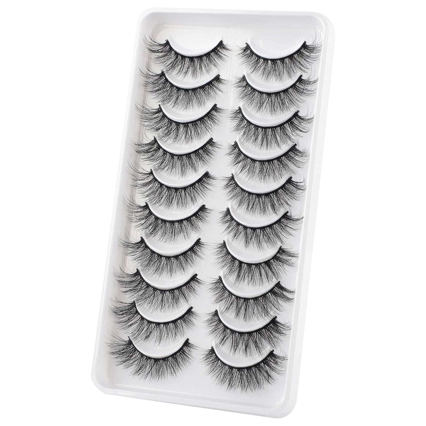 JIMIRE Fake Eyelashes Natural Look Fluffy Wispy False Lashes Cat-Eye Lashes with Thin Band Lightweight Fake Lashes 10 Pairs Pack-FemmiqueWomen