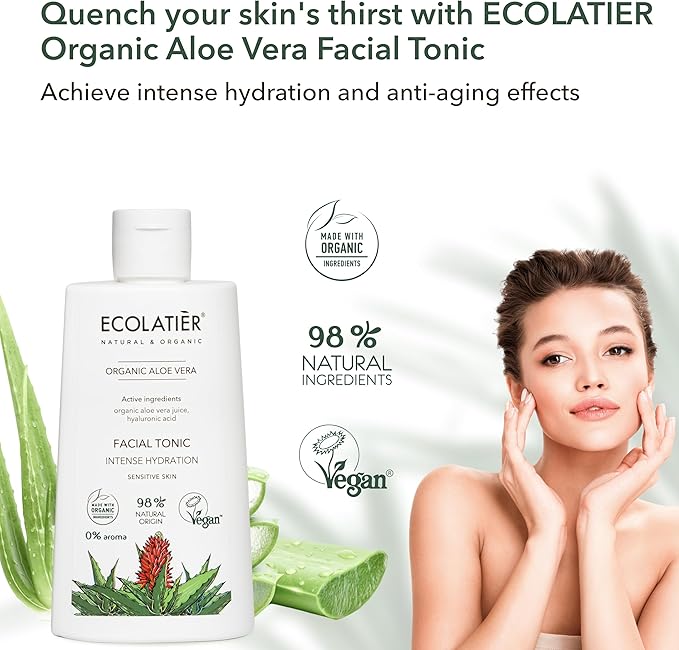 Organic Aloe Vera Facial Toner - 98% Natural Ingredients - Intense Hydration, Hyaluronic Acid, 98% Natural, Vegan - Deep Moisture, Refreshes, and Revitalizes The Skin - 8.5 Fl Oz / 250ml-FemmiqueWomen