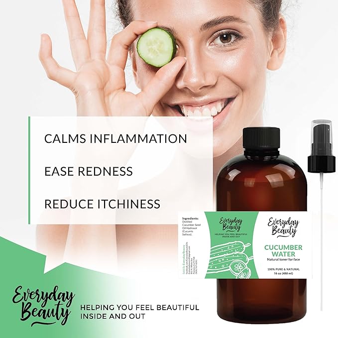 Cucumber Hydrosol Facial Toner - 16 oz All Natural Hydrating Spray Mist for Face and Hair - 100% All Natural Cucumber Water Hydrosol with Fine Mist Cap-FemmiqueWomen