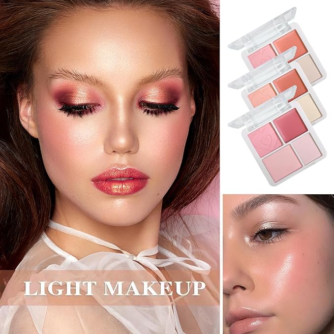 3Pcs 4 Colors Blush Palette,Matte Contour Makeup Blush for Cheeks,Waterproofing Highly Pigmented Face Cheek Blusher with Make Up Brush A11-FemmiqueWomen