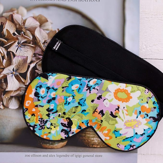 100% Pure Silk Eye Mask Sleep Eye Mask Eye Cover Eyeshade Sleeping Eye Mask Printed Colors (#17)-FemmiqueWomen
