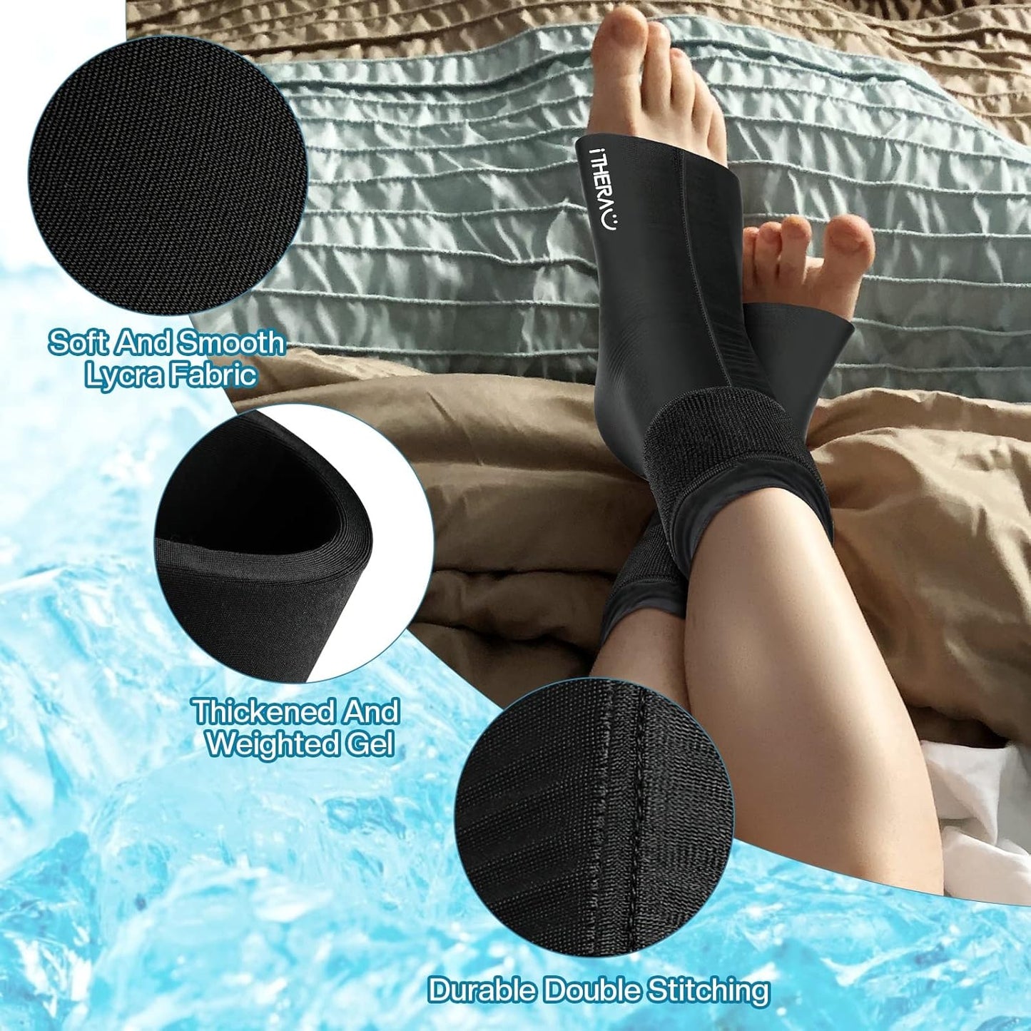 iTHERAU Ankle Ice Pack Wrap, Reusable Gel Hot & Cold Therapy for Foot & Heel Injuries | Achilles Tendonitis, Plantar Fasciitis, Swelling, Sprained, Pain Relief, 2 Pack-FemmiqueWomen