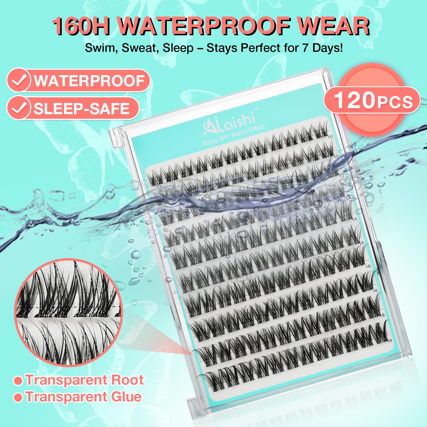 No Glue Needed Lashes, Self Adhesive Eyelashes, DIY Lash Cluster Eyelash Extensions Kit 10‑18mm,120pcs Fluffy D Curl Soft Natural Lashes with Tweezers–Fake Cat Eye Wispy Individual Clusters(NGDY81)-FemmiqueWomen