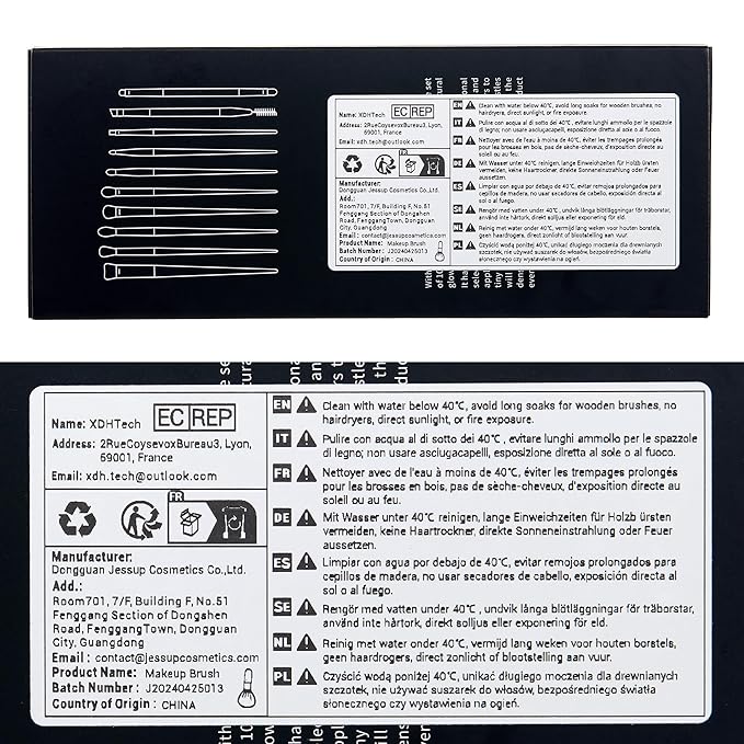 Jessup Eyeshadow Brush Set, 10Pcs Eye Makeup Brushes Professional for Blending Eye Shadow Liner Crease, Duo-end Brow Brush, Elegant Black T337-FemmiqueWomen