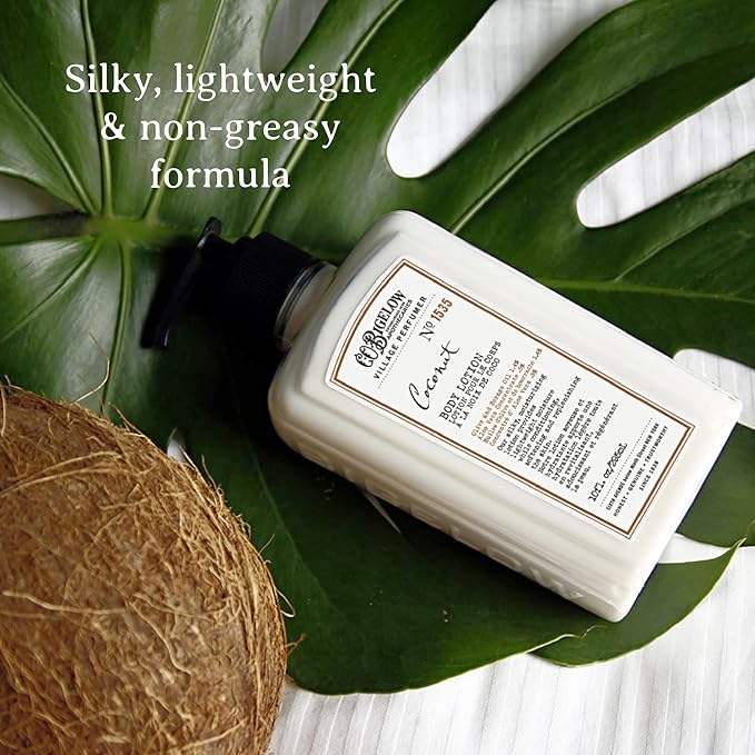 C.O. Bigelow Coconut Body Lotion, Village Perfumer Moisturizing Body Lotion with Aloe Vera, Borage Oil & Olive Oil, 10 Fl Oz-FemmiqueWomen