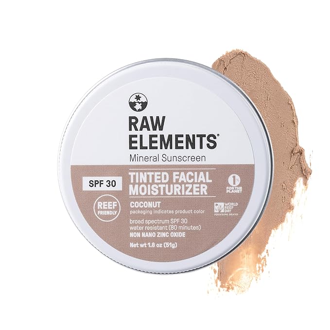 Raw Element Ultra-Moisturizing Tinted Face Cream, Non Toxic Mineral Face Sunscreen, Daily Tinted Moisturizer, Non-Nano Zinc Oxide, Reef Friendly, All Ages, SPF 30, 1.8 oz, Coconut, Pack of 1-FemmiqueWomen