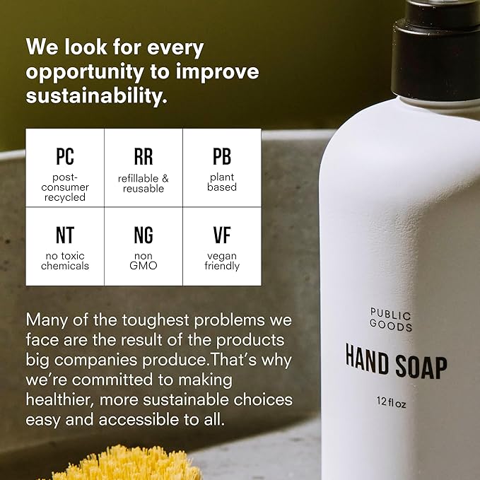 Public Goods Hand Soap | Cleansing Soap for Kitchen & Bathroom | Made with Natural Essential Oils | Paraben & Sulfate Free | Vegan Friendly | Made in Canada | 12 Fl Oz Bottle with Dispenser Pump-FemmiqueWomen