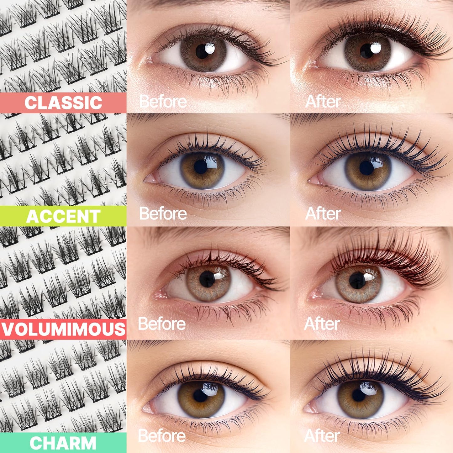 Korean Self Adhesive Lash Clusters Charm Look No Glue Press On Pre Bond Lash Clusters Fluffy Self Adhesive False Eyelashes No Glue Needed Reusable Wispy Eyelash Extensions-FemmiqueWomen