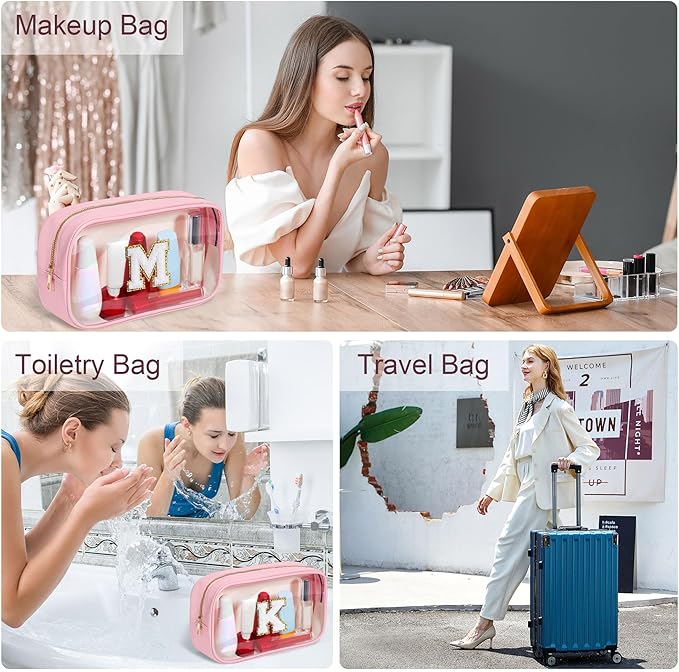 YOOLIFE Birthday Gifts Clear Makeup Bag Cosmetic Bag Pink Preppy Stuff Travel Accessories Makeup Pouch Birthday Gift for 4 5 6 7 8 9 10 11 12 Year Old Girls Graduation Teacher Gift K-FemmiqueWomen