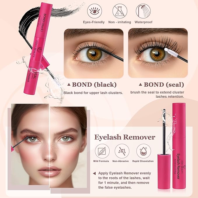 Lash Clusters - Lash Clusters Kit Lash Extension Kit with Lash Bond and Seal Cluster Eyelash Extensions Eyelash Clusters 20D30D40D50D-0.07D Lashes Clusters Eyelash Extension Kit DIY at Home Eyelashes-FemmiqueWomen