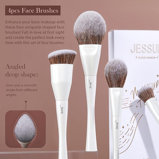 Jessup Makeup Brushes Set 14pcs Make up Brushes Premium Synthetic Foundation Concealer Blush Contour Powder Eye Shadow Blending Brush, Pearl White T343-FemmiqueWomen