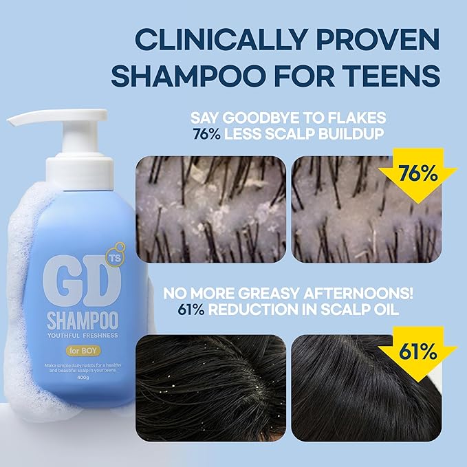 TS GD Shampoo for Boys | Korean Teen Shampoo with Upgraded Probiotics | Anti-Dandruff & Itchy Scalp Relief | Blue Fresh Allergy-Free Fragrance | Sulfate-Free (13.5 fl oz, 400ml)-FemmiqueWomen