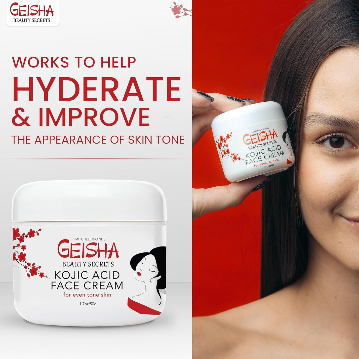 Geisha Kojic Acid Cream - 1.7 fl oz / 50 ml - Skin Brightening Cream for Face, Body, Hands - with Glycolic Acid-FemmiqueWomen