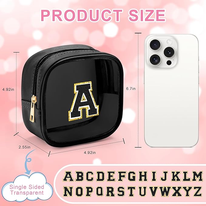 YOOLIFE Initial Mini Makeup Bag | Make Up Bag Travel Toiletry Bag | Clear Makeup Bag | Preppy Cosmetic Bags Organizer Travel Essentials Gifts for Women Teen Girlfriend Teacher Birthday Gifts Black A-FemmiqueWomen