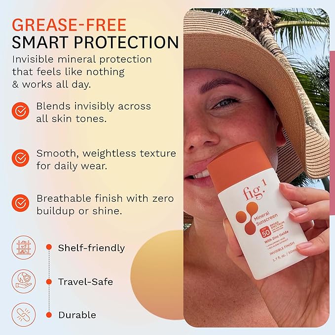 Fig.1 Mineral Sunscreen for Face SPF 50 | Zinc Oxide Face Sunscreen Moisturizer with Hyaluronic Acid & Antioxidant | Broad Spectrum Sun Protection –Fragrance-Free, Lightweight, Invisible Finish, 1.7oz-FemmiqueWomen