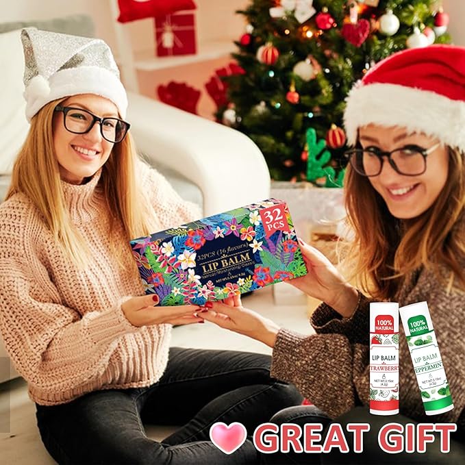 32 Pack Lip Balm, Natural Lip Balm Bulk with Vitamin E and Coconut Oil, Hydrating Lip Balm for Dry Lips, Bulk Lip Balm for Stocking Stuffers - 16 Flavors-FemmiqueWomen