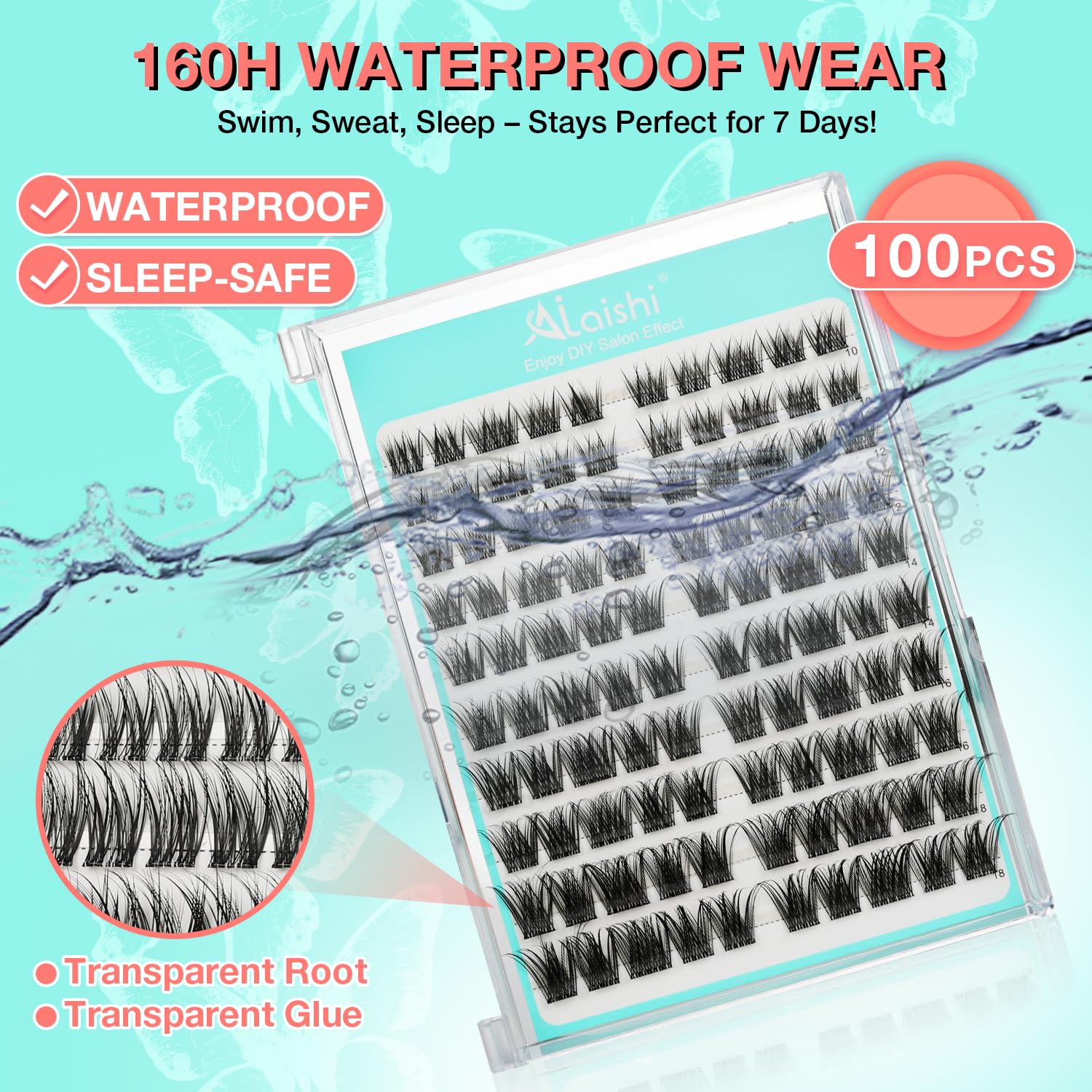 No Glue Needed Lashes, Self Adhesive Eyelashes, DIY Lash Cluster Eyelash Extensions Kit 10‑18mm,100pcs Fluffy D Curl Soft Natural Lashes with Tweezers–Fake Cat Eye Wispy Individual Clusters(NGDY31)-FemmiqueWomen