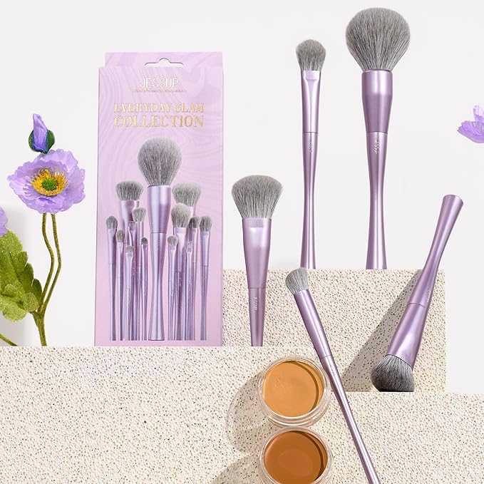 Jessup Makeup Brushes Face 5pcs, Premium Synthetic Make Up Brushes Set for Foundation Contour Blush Highlighter and Powder, Luxury Purple T514-FemmiqueWomen