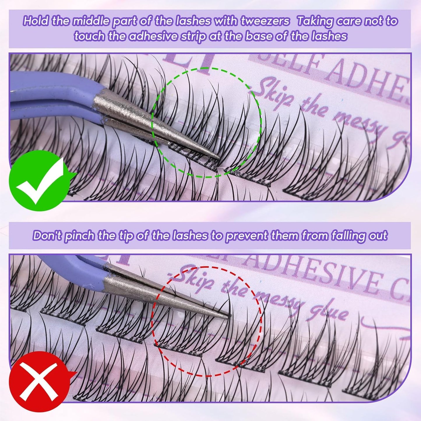 Self Adhesive Lash Clusters Natural No Glue Individual Lashes 10-12MM Wispy Self Adhesive Eyelash Clusters with Clear Strips DIY Eyelash Extensions by zanlufly-FemmiqueWomen