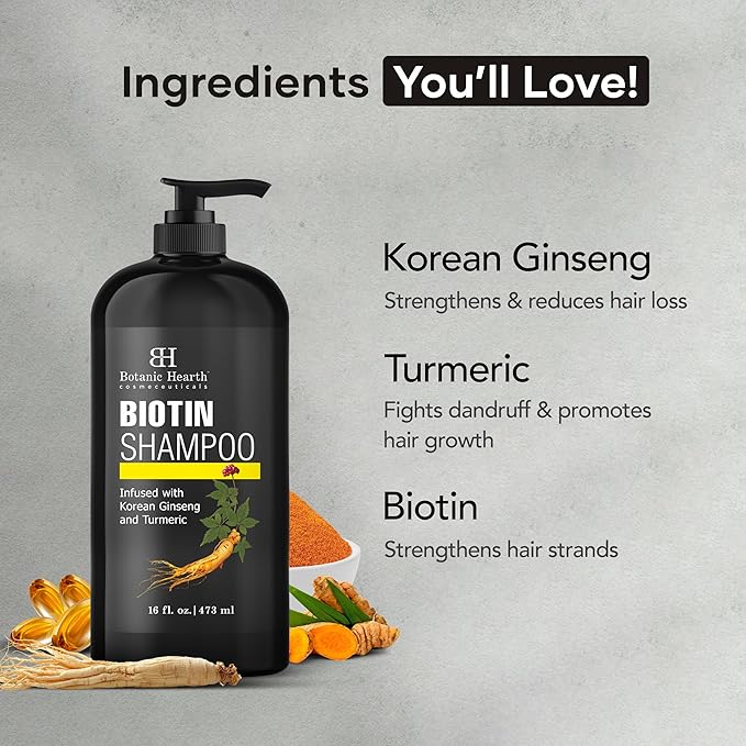 Botanic Hearth Biotin Shampoo | Infused With Korean Ginseng & Turmeric For Stronger, Thicker | Looking Hair | Sulfate & Paraben Free | 16 Fl. Oz-FemmiqueWomen
