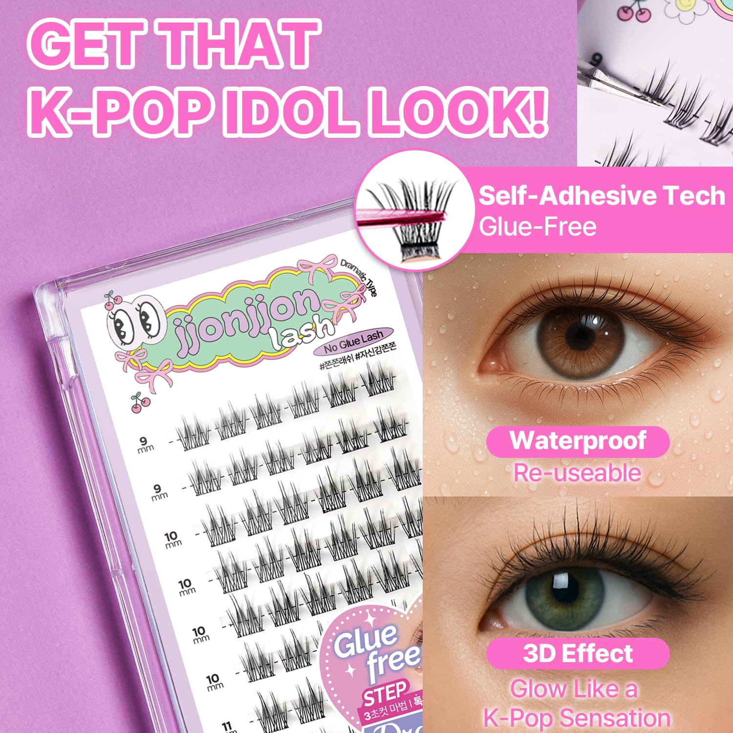 Korean Self Adhesive Lash Clusters Dramatic Look No Glue Press On Pre Bond Lash Clusters Fluffy Self Adhesive False Eyelashes No Glue Needed Reusable Wispy Eyelash Extensions-FemmiqueWomen