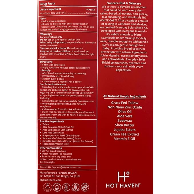 Tallow Sunscreen SPF 50 – Everyday Solar Shield Mineral Sunscreen | Grass-Fed Tallow & Zinc Oxide – Non-Greasy, Baby Safe, Reef Friendly, Chemical-Free Moisturizer – 3.38 oz-FemmiqueWomen