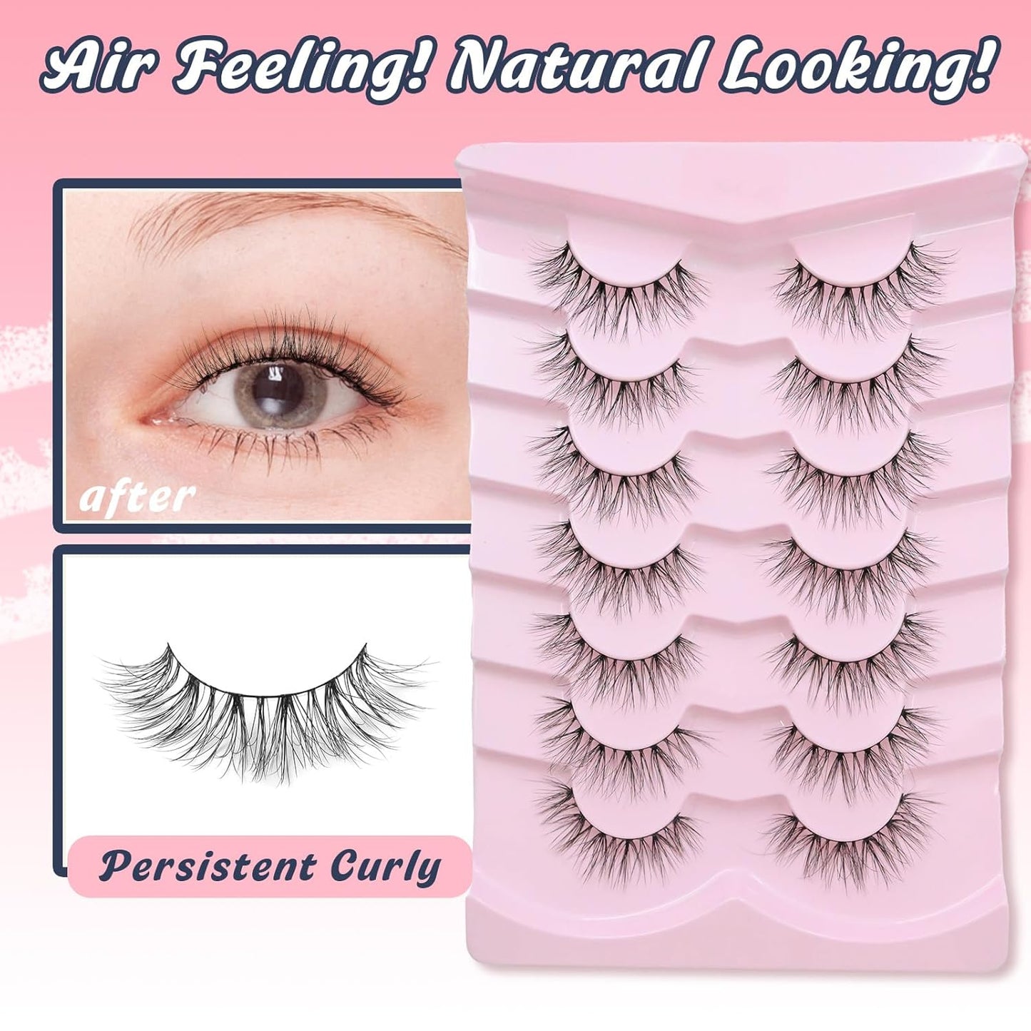 False Lashes Natural Wispy Eyelashes 11mm Short Lashes 3D Volume Fake Eyelashes Thin Cotton Band C Curl Soft Strip Eye Lashes Pack 7 Pairs Siligli-FemmiqueWomen