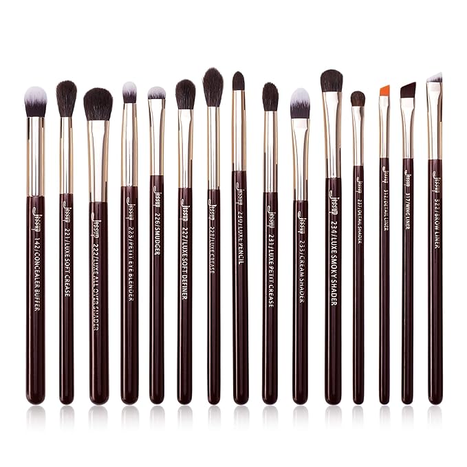Jessup Professional Eye Makeup Brushes Set Natural-Synthetic 15pcs for Eyeshadow Blending Concealer Eyeliner Eyebrow, Zinfandel T284-FemmiqueWomen